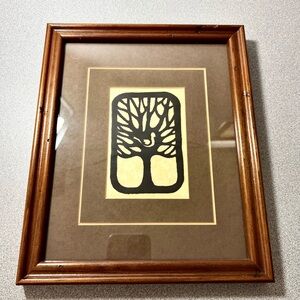 Tree of Life linocut ink print Original Art professionally matted and framed